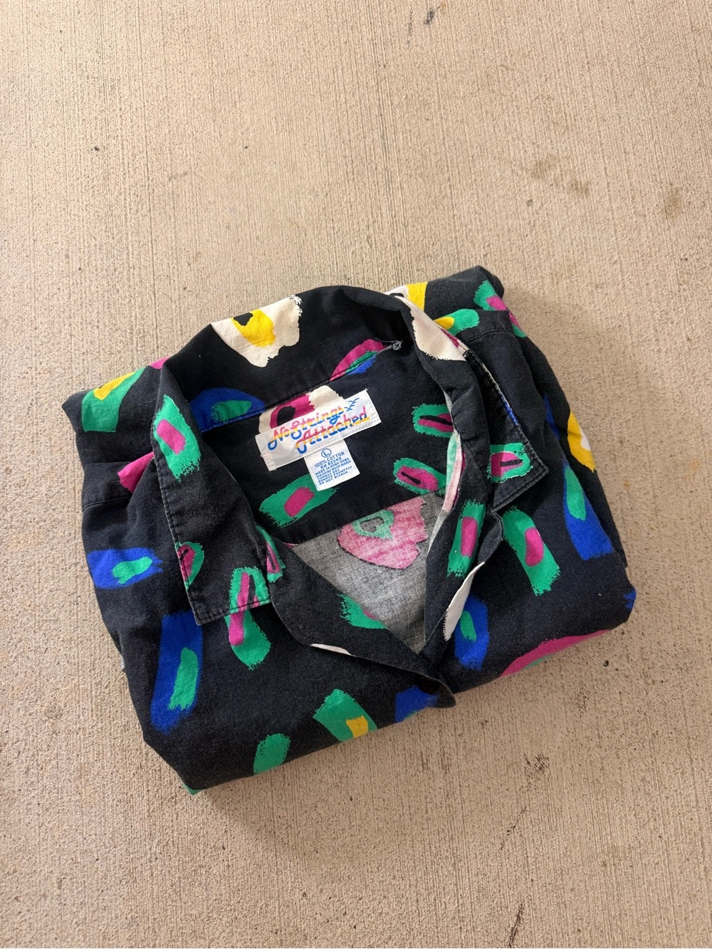 Black Multicolor Print Vintage Button Down Shirt